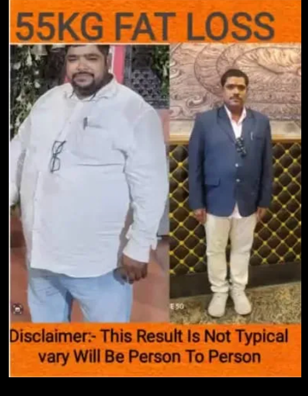 Vijay Bahadur before and after 55 kg fat loss transformation