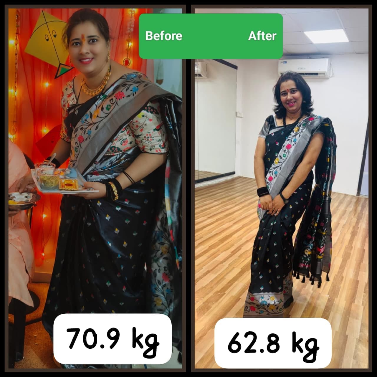 Komal Saxena before and after weight loss transformation