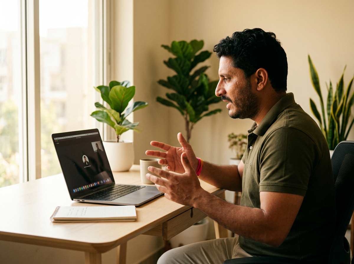Neeraj Roy coaching a client on a weekly video call